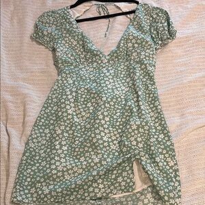 Princess Polly Green Mini Dress with puff sleeves and a fun tie back